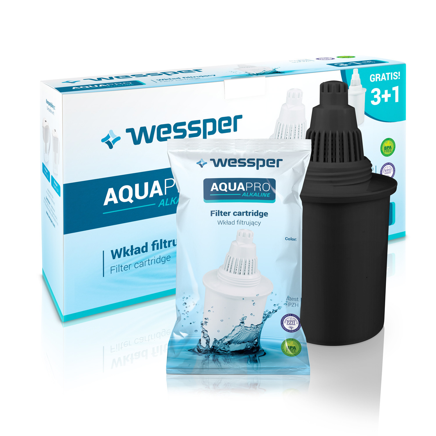 Wkład filtrujący do dzbanka Wessper Aquapro Alkaline czarny 4 sztuki