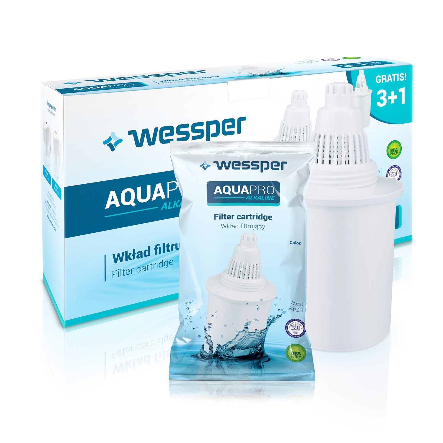 Wkład filtrujący do dzbanka Wessper Aquapro Alkaline biały 4 sztuki