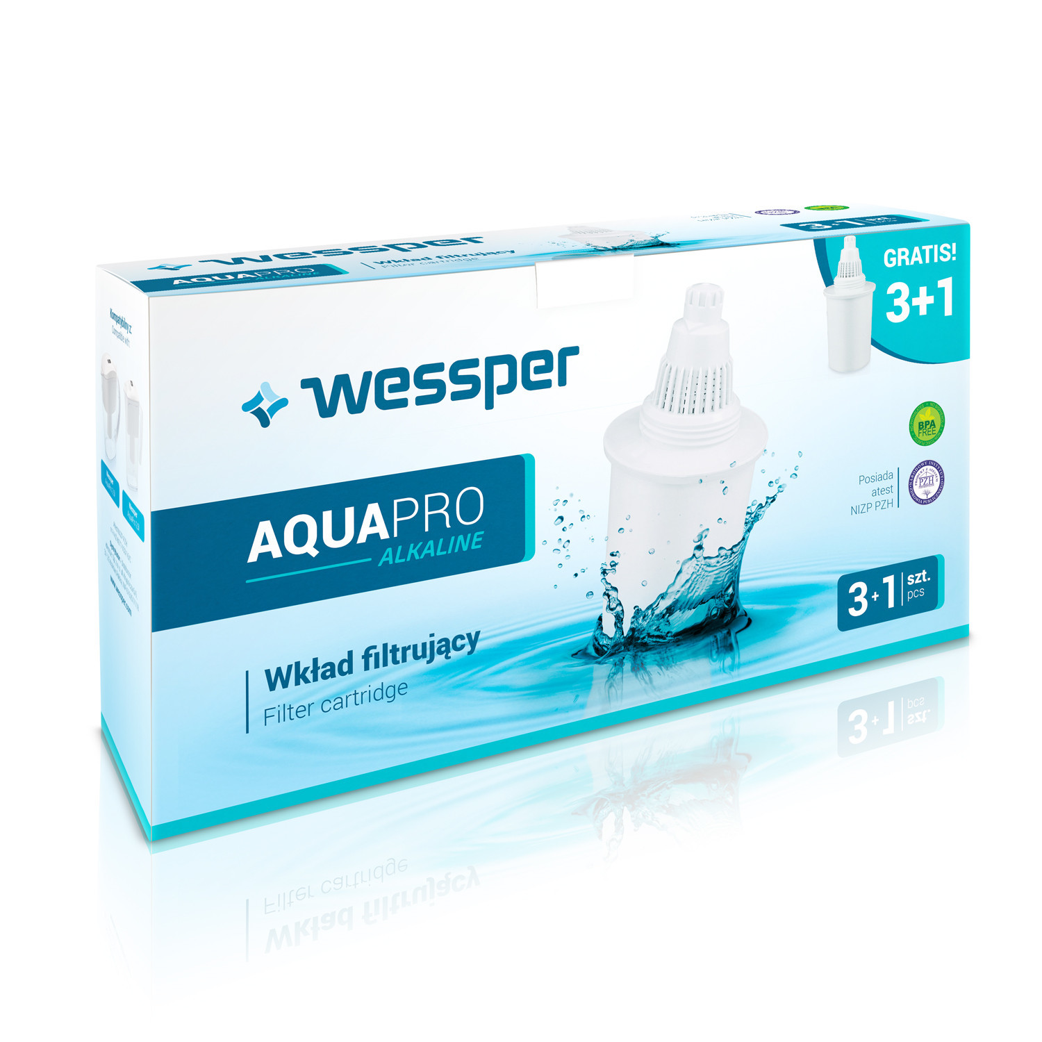 Wkład filtrujący do dzbanka Wessper Aquapro Alkaline biały 4 sztuki
